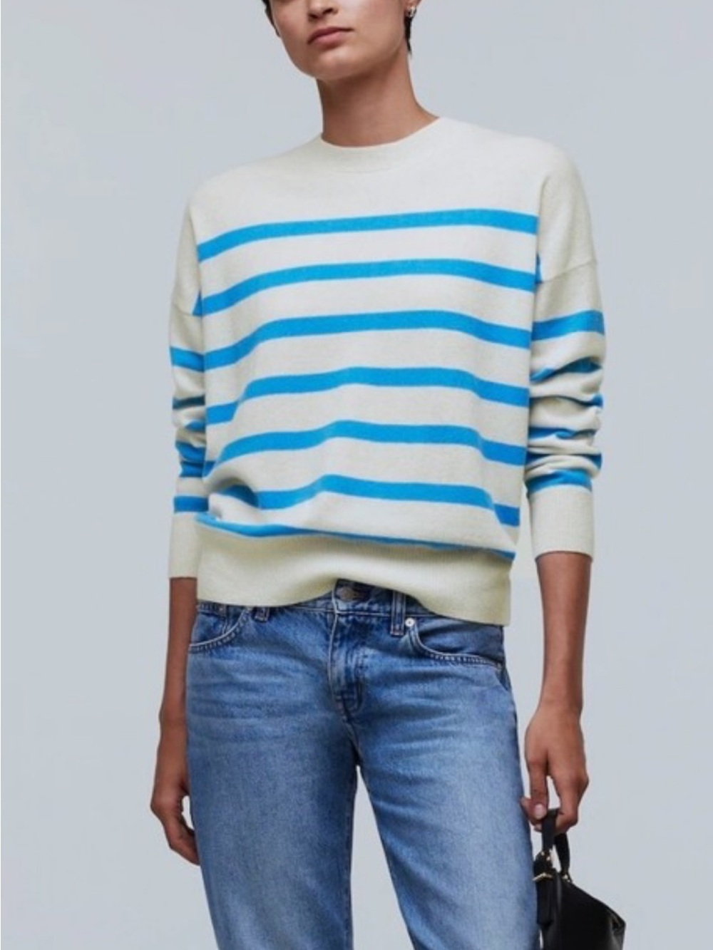 Madewell (Re)sponsoble Cashmere Cream and Sky Blue Striped Crewneck Sweater